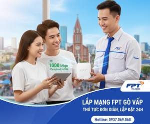 Nhan vien FPT Telecom tu van va ban giao Modem Wifi 6 cho khach hang tai Quan Go Vap. Thu tuc dang ky lap mang FPT chi can CCCD, ho tro lap dat trong 24h. Hotline 0937.069.868.