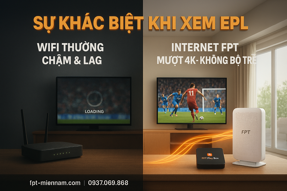 Xem Ngoại hạng Anh bằng WiFi thường vs Internet cáp quang FPT: Sự khác biệt tạo nên đẳng cấp
