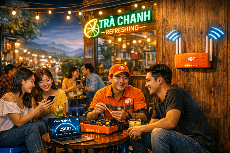 Lắp đặt Wi-Fi FPT cho quán trà chanh, quán ăn tại Lâm Hà: Giữ chân khách hàng bằng mạng cực mạnh
